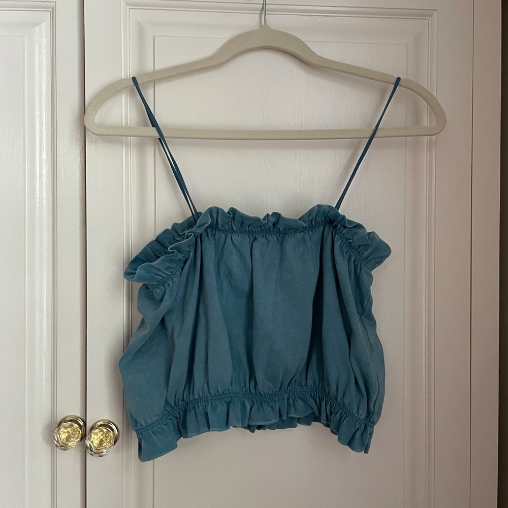 Zara Blue Ruffle Crop Top Size Medium
